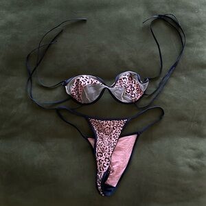 Leopard Print Bikini Set - Pink and Black